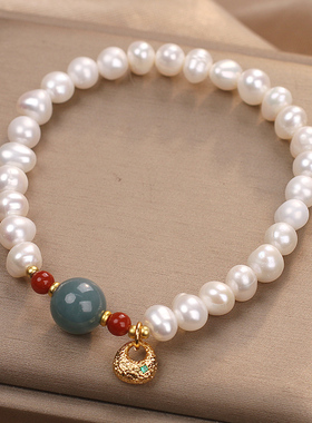 新款天然淡水珍珠翡翠手链女