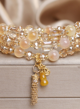 橙色糖心玛瑙黄水晶葫芦手链招财