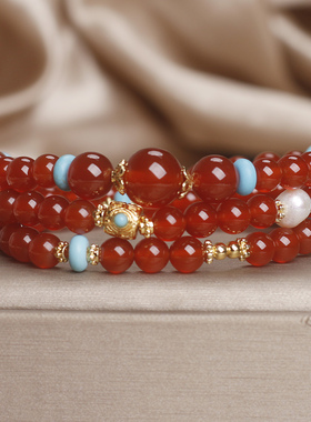 新中式多层红玛瑙转运珠手链