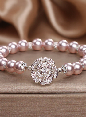 施家淡粉色珍珠手链女款高级感