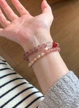 天然草莓晶水晶手链女款