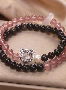新中式天然黑玛瑙草莓晶手链