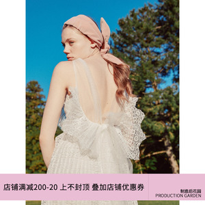 制造后花园*花とアリス系列唯美风压褶蕾丝大网纱飘带装饰连衣裙