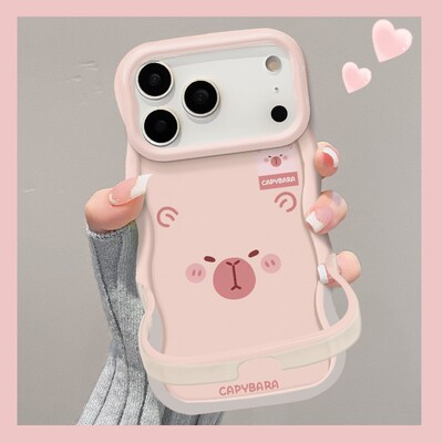 适用苹果17promax动物脸保户包iphone16新款15支架14卡通13女好看
