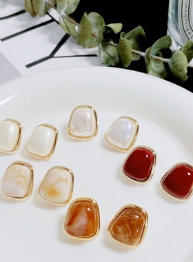 法式简约设计百搭不规则方形精致小巧耳钉日韩网红热卖耳环红色