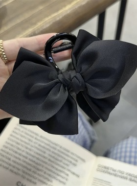 黑色双面蝴蝶结抓夹女新款高级感后脑勺发量多大号鲨鱼夹公主头饰