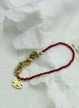 本命年新中式国风钛钢小马红色手链女小众设计感轻奢精致