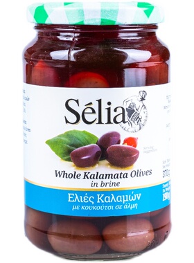 奥帝有核无核水浸卡拉玛塔黑橄榄Kalamata olives 370g 希腊进口