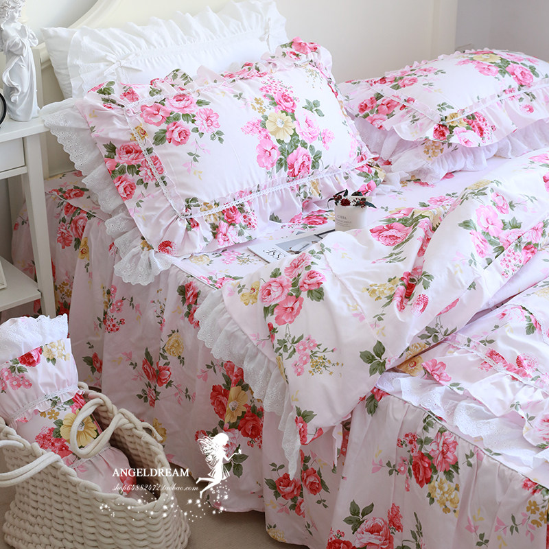 韩版韩式公主欧洲花园全棉碎花纯棉床裙款床上用品被套四件套