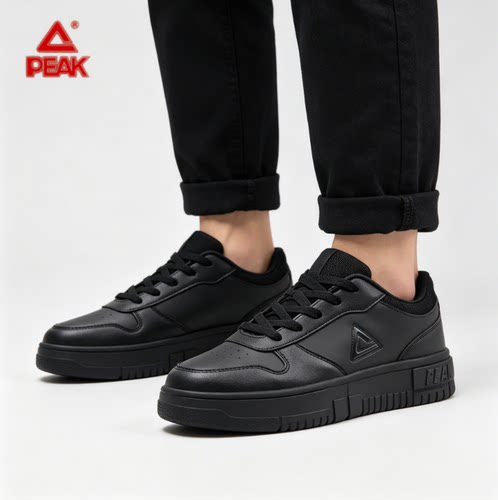 匹克板鞋男秋冬新款男鞋男士休闲鞋子皮面情侣防滑板鞋黑色运动鞋