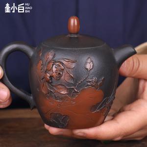壶小白云南建水紫陶纯手工堆塑荷花茶壶锤纹功夫壶高端礼品泡茶壶