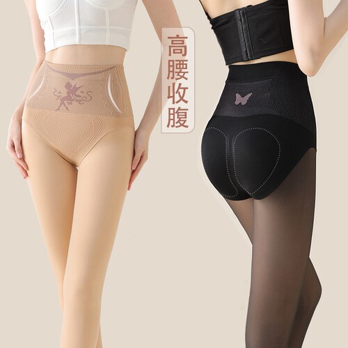 窕野秋冬加绒加厚光腿神器女士裸感水光袜高腰收腹水光黑丝黑透肤