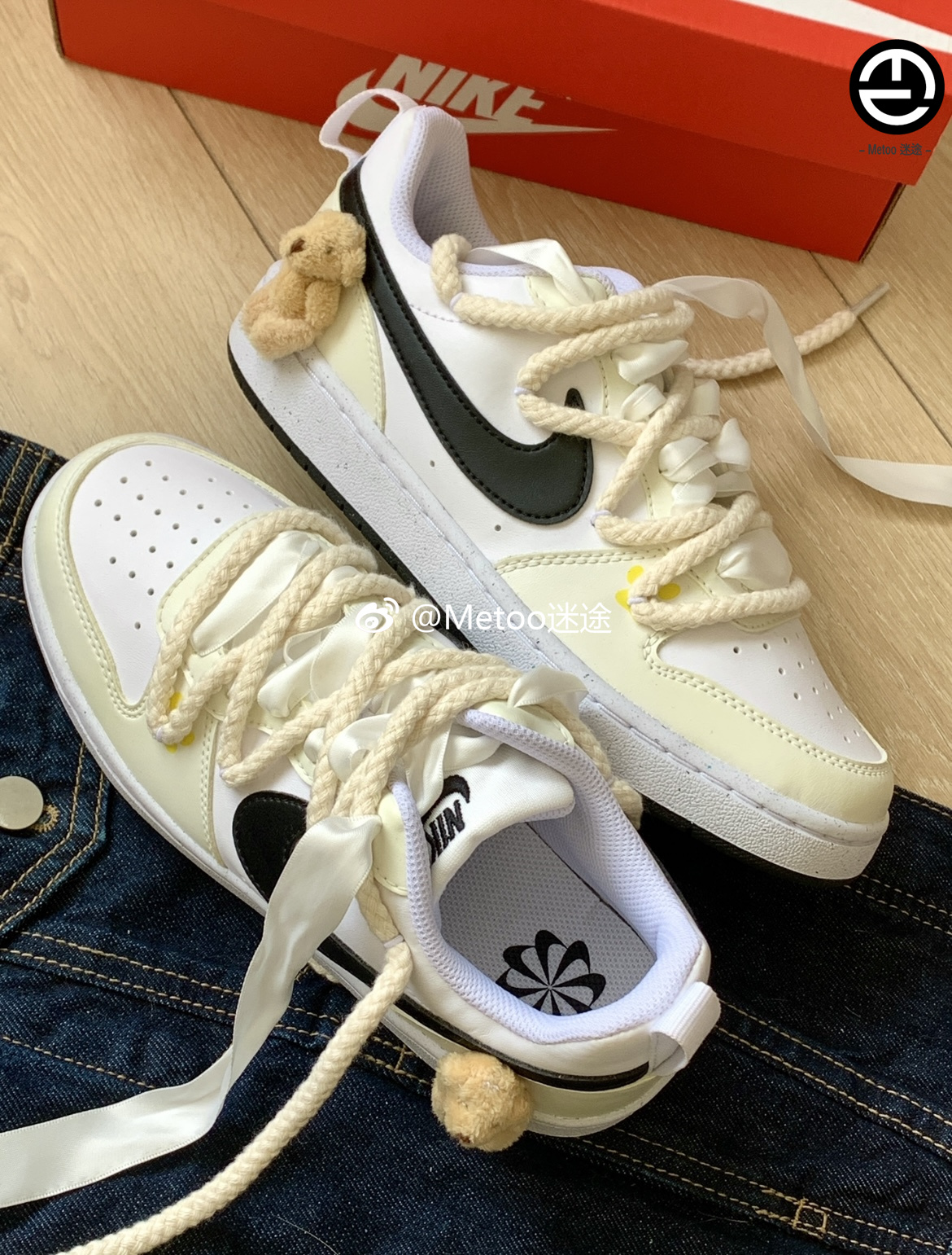 定制球鞋 Nike Court Borough 憨憨熊 可爱温柔 低帮 香槟色 板鞋