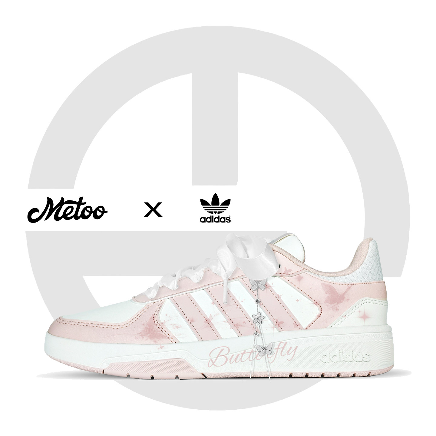 迷途定制球鞋 Adidas Courtbeat 梦蝶之恋少女心爆棚白粉低帮板鞋