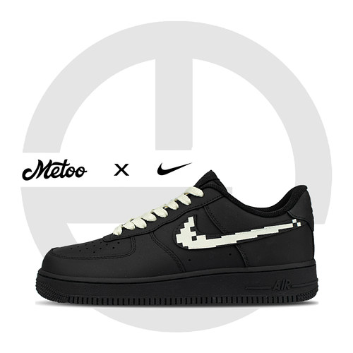 迷途定制球鞋 Nike Air Force 1 黑像素复古马赛克手绘空军一号