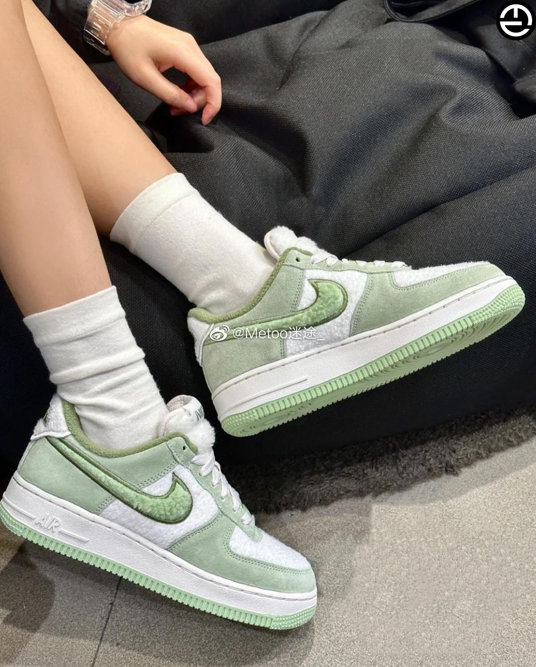 nike/耐克 air force 1 af1 白绿毛绒女款低帮空军一号fb1872-030