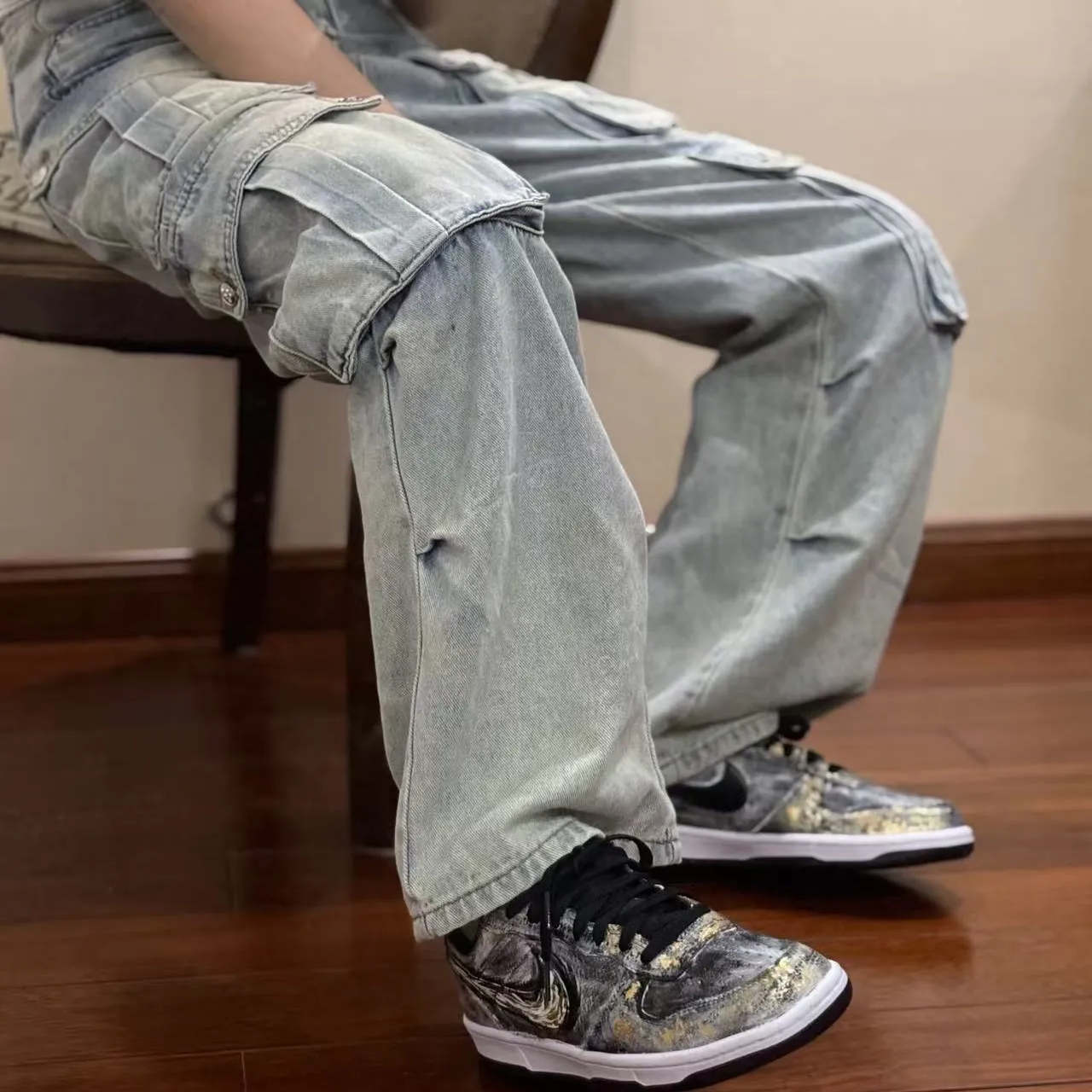 迷途定制球鞋 Nike Big 金帝焚天炎 斑驳 低帮板鞋 男女同款 黑金