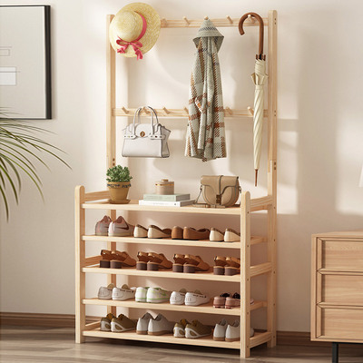 实木鞋架衣帽架一体家用门口经济型结实耐用收纳省空间多层置物架