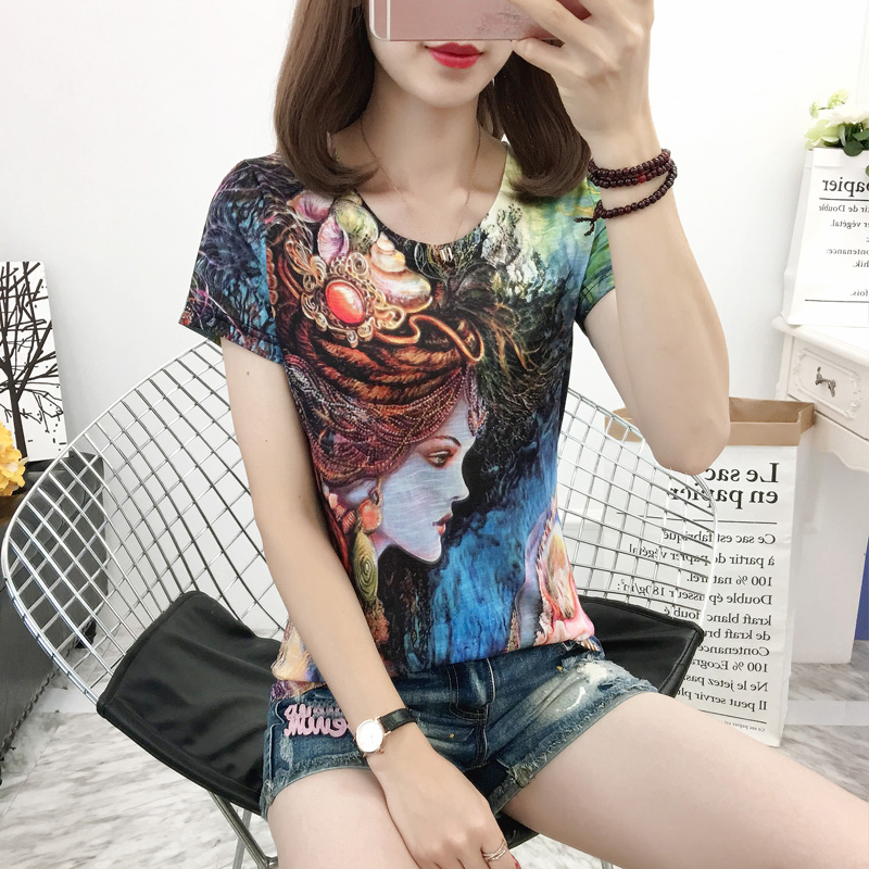 欧款女装大码胖妹妹3d数码t恤ins