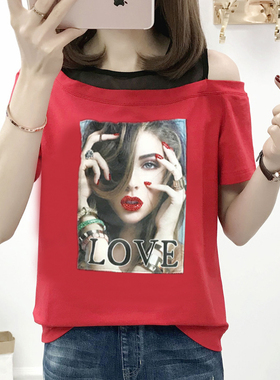 胖妹妹夏装显瘦遮肚子大码短袖t恤女胖mmbf风 宽松时尚绣花体恤潮