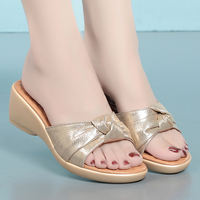 Thick-soled slippers for women's outerwear, new summer women's shoes with wedge heels, fashionable middle-aged women's cool slippers, mom's sandals, gold thumbnail 3