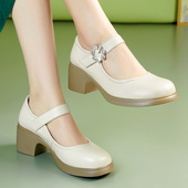 不累脚单鞋 女士真皮中跟跳舞鞋 粗跟妈妈皮鞋 旗袍走秀高跟鞋 女鞋 夏