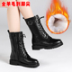 中筒靴羊毛大棉靴子女皮靴大码 马丁靴女平底真皮短靴2020新款 冬鞋