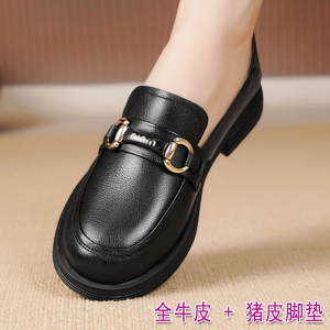 真皮小皮鞋女新款厚底单鞋一脚蹬乐福鞋大码女鞋子工作鞋41软底43