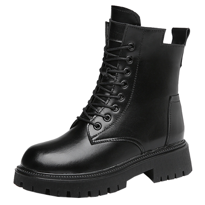 真皮马丁靴女鞋冬季加绒加厚棕色短靴子厚底羊毛大棉鞋皮鞋雪地靴