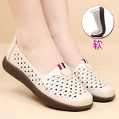 平底单鞋 真皮软底女鞋 中年妈妈鞋 中老年皮鞋 镂空凉鞋 洞洞鞋 女夏季