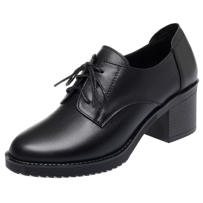 黑色单鞋休闲系带小皮鞋真皮软底