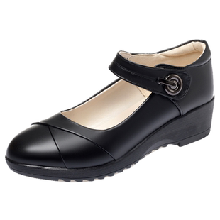 坡跟软底真皮女鞋单鞋高跟鞋舞蹈鞋妈妈鞋子女春秋中老年女士皮鞋