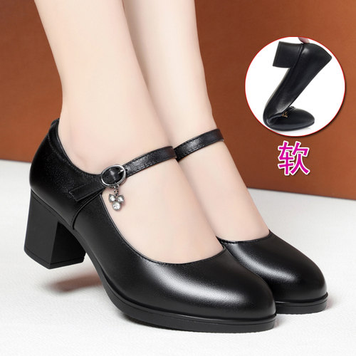 黑色高跟鞋真皮软底单鞋工作鞋