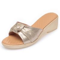 Thick-soled slippers for women's outerwear, new summer women's shoes with wedge heels, fashionable middle-aged women's cool slippers, mom's sandals, gold thumbnail 4