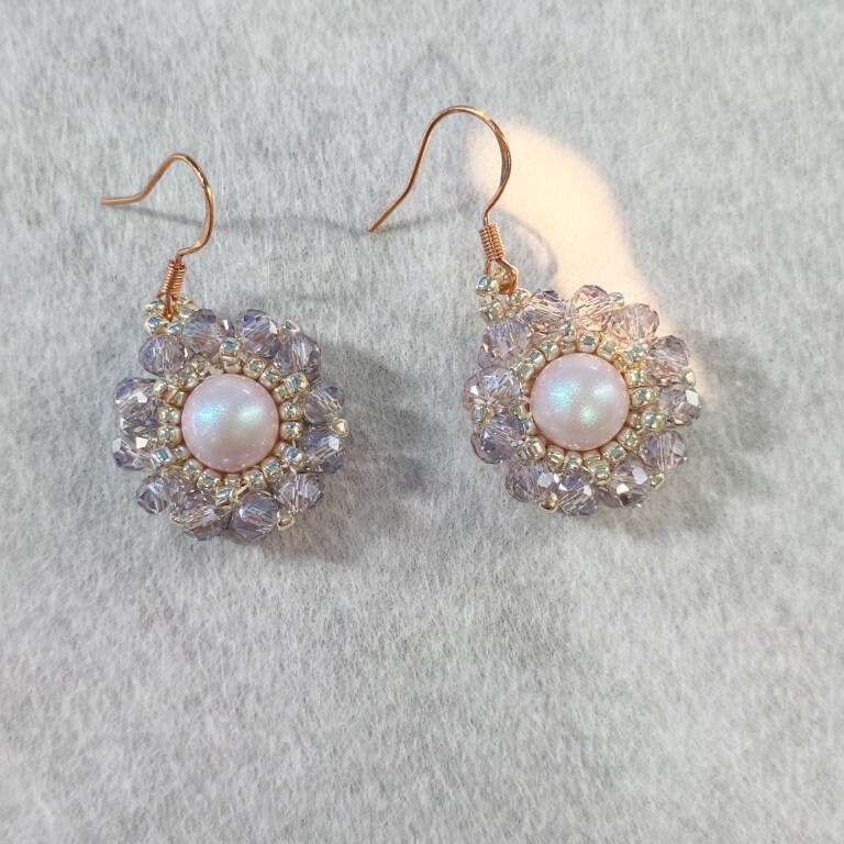 手工自制串珠施家进口玻璃珍珠双面花环耳环耳坠耳钩成品