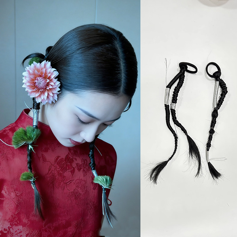 原创手工马尾辫子不规则扭扭辫双股麻花辫子辣妹个性复古新中式