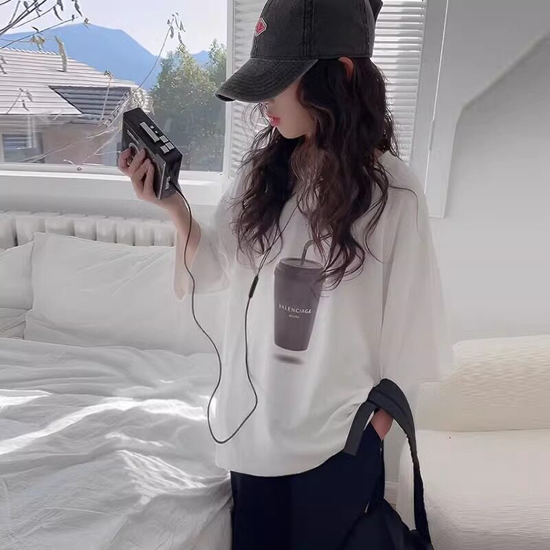 纯棉童装女童T恤春装新款2024宽松白色短袖上衣女大童儿童衣服潮t - 实物图