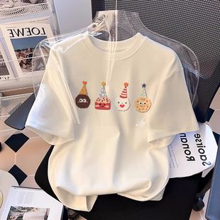 白色儿童短袖t恤纯棉2025新款中大童女童夏季半袖童装上衣体恤衫