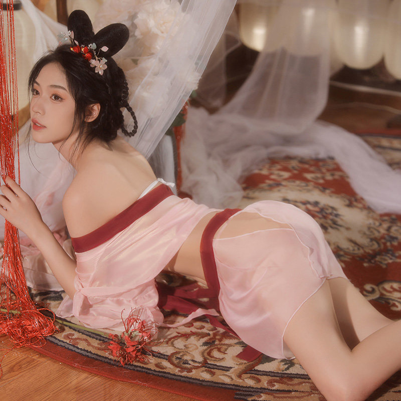 雪纺套装汉服上衣女古风甜美可爱圣诞性感约会战袍纯欲风透视肚兜