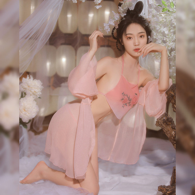 桃夭美人古典肚兜套装汉服国潮女款古装吊带裙睡衣女纯欲风女开档