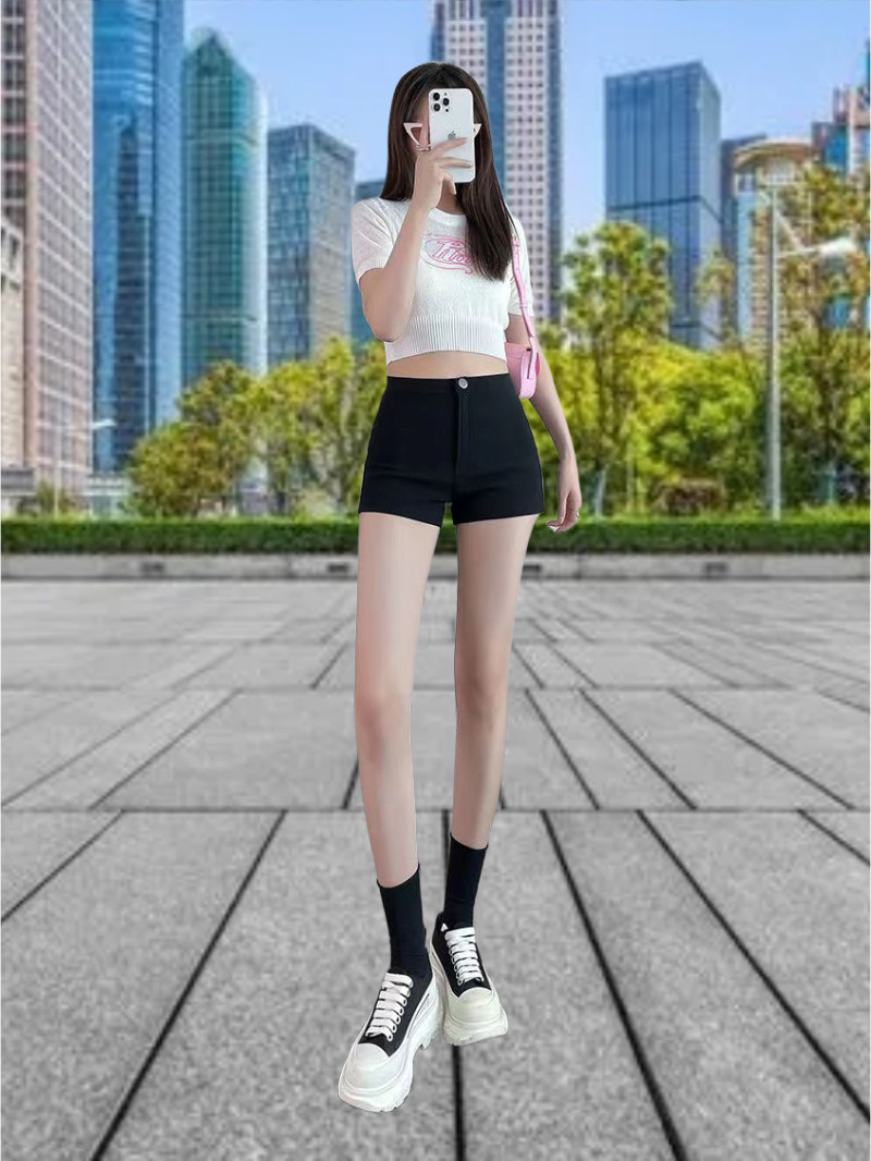 高腰提臀显长腿红色短裤黑色弹力百搭显瘦舞蹈服性感安全健身舞裤
