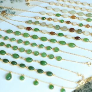 和田玉多宝碧玉白玉青玉清水湖水绿渐变银镶玉手链脚链