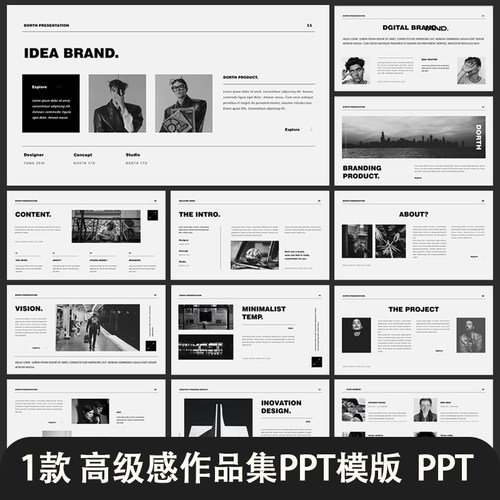 黑白高级感现代极简设计摄影个人作品集业务介绍宣传ppt模板素材