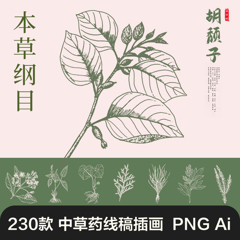 中草药草本植物线稿素描插画纹样国风装饰AI矢量PNG免扣图片素材,商务/设计服务,设计素材/源文件,淘宝优惠券,粉丝福利购,淘宝优惠卷