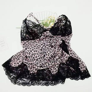 欧美性感蕾丝豹纹吊带睡衣法式修身纯欲风新款开叉独特绝美睡裙