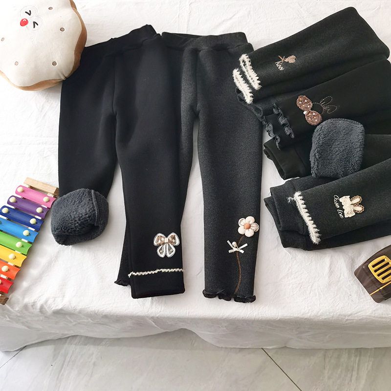 贝哆哈女童冬季加绒加厚打底裤一体绒中大童长裤显瘦儿童保暖裤子