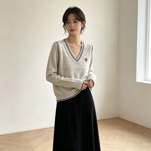 贝哆哈春秋女士马甲针织衫男士情侣款无袖套头衫V领毛衣休闲背心