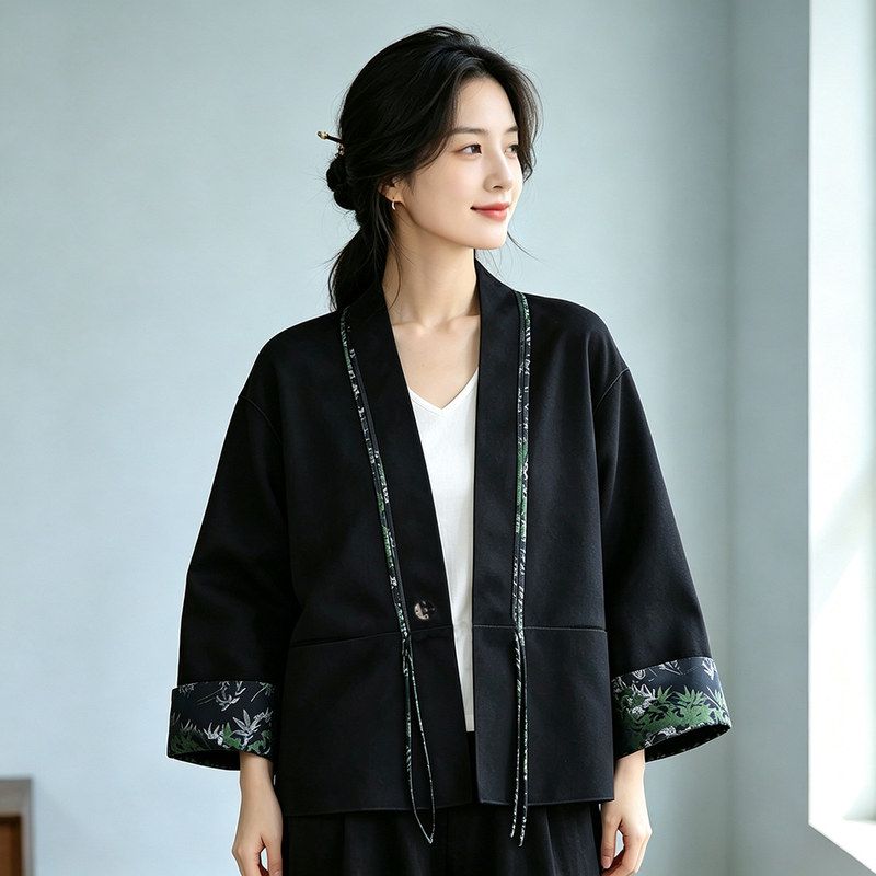贝哆哈女士国风短外套双面毛呢外套新中式秋季女装洋气汉服大衣图片