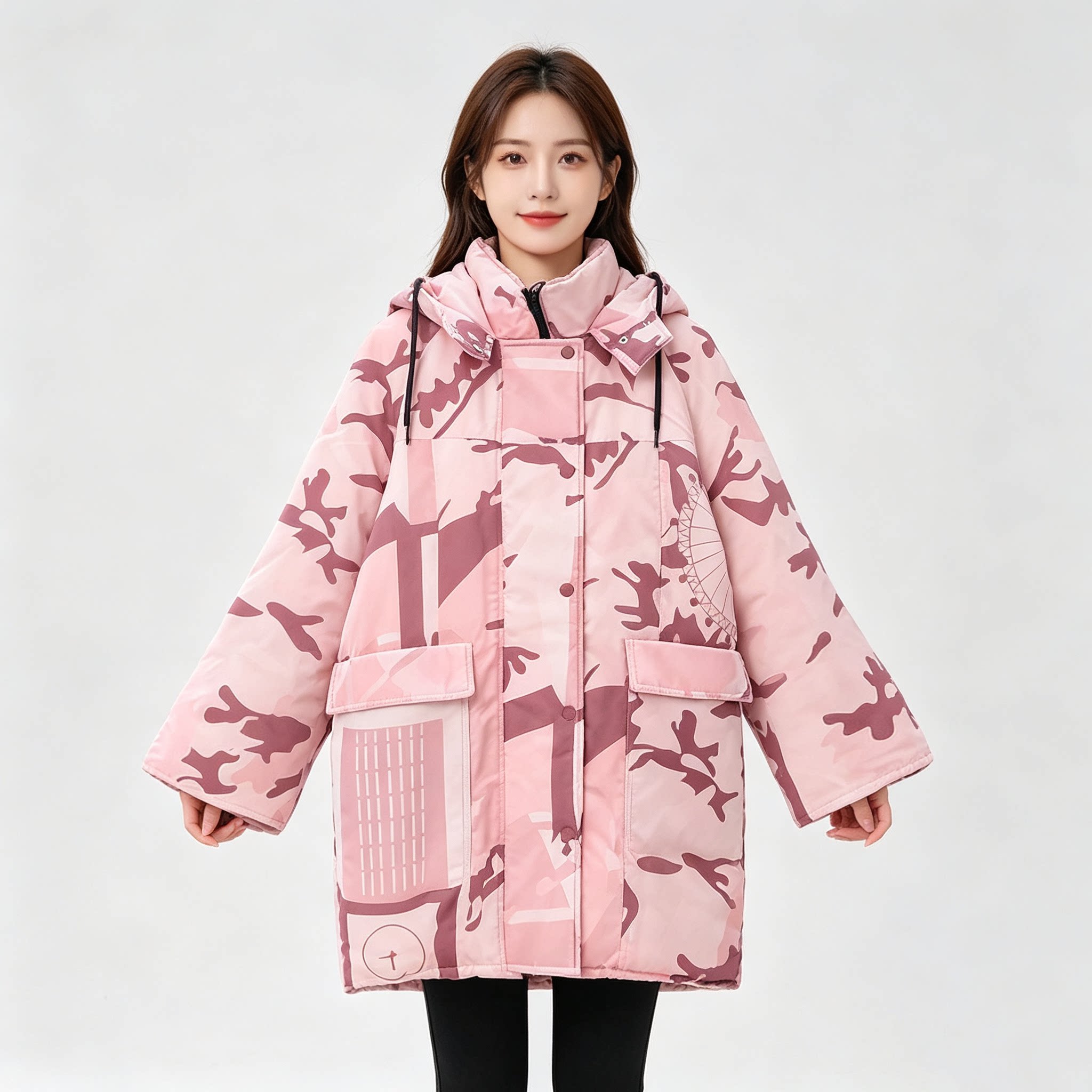 贝哆哈女士冬季羽绒服保暖户外90绒女式女装迷彩白鸭绒羽绒外套