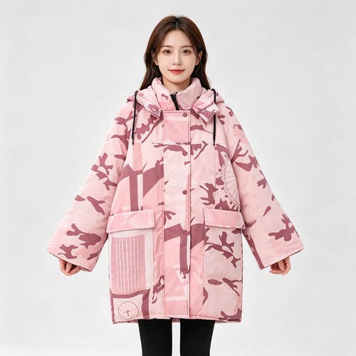 贝哆哈女士冬季羽绒服保暖户外90绒女式女装迷彩白鸭绒羽绒外套